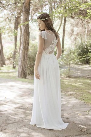 A-Line Spitze Plissiertes Juwel Ausschnitt Brautkleid mit Kurzen Ärmeln - Bild 2