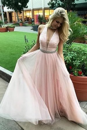 Ärmellos Stilvoll Prinzessin Normale Taille Bodenlanges Abendkleid mit Perlen aus Tüll - Bild 1