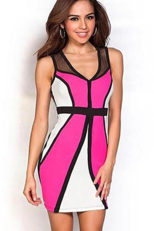 Rosig Farbe Illusion Weiß Kleid Club Kleider