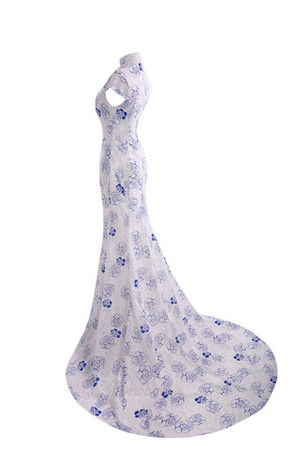 Hoch Geschlossenes Gericht Schleppe Kurze Ärmeln Modern Luxus Bodenlanges Abendkleid - Bild 8
