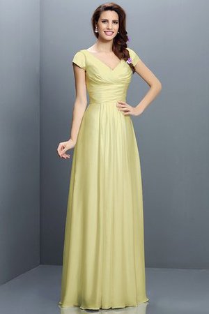 Reißverschluss Kurze Ärmeln Plissiertes Prinzessin Brautjungfernkleid aus Chiffon - Bild 8