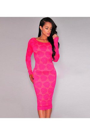Kleid Nackt Blumen Spitze Midi Rosig Illusion Club Kleider