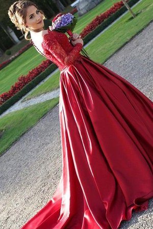 Prinzessin Sweep Zug A-Line Normale Taille Satin V-Ausschnitt Atemberaubend Abendkleid - Bild 2