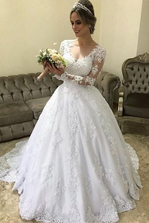 Langärmeliges Auffallend Duchesse-Linie Normale Taille Satin Brautkleid mit Sweep Zug - Bild 1