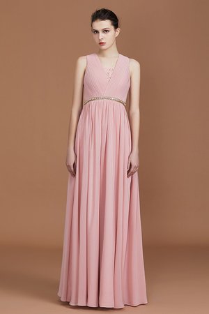 A-Linie Gerüschtes Stilvoll Ärmellos Chiffon Prinzessin Bodenlanges Brautjungfernkleid - Bild 3