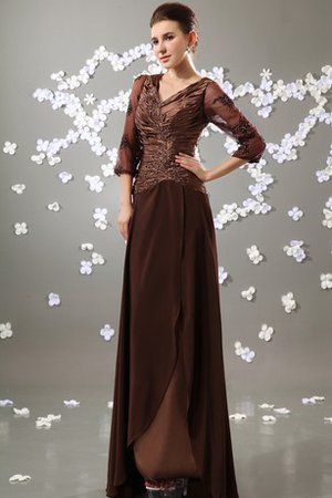 3 /4 Länge Ärmeln Chiffon Bodenlanges Abendkleid mit V-Ausschnitt ohne Ärmeln