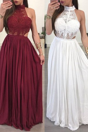 Ärmelloses Hell A Linie Nackenband Bodenlanges Ballkleid mit Bordüre aus Chiffon - Bild 1