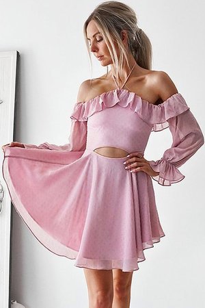 Funkelnd Chiffon Prinzessin Natürliche Taile Langärmeliges A-Linie Mini Cocktailkleid