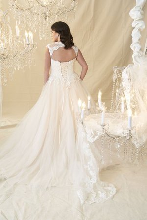 Tüll Schaufel-Ausschnitt Luxus Brautkleid mit Applike mit Schlüsselloch Rücken - Bild 2
