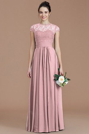 Chiffon Prinzessin Kurze Ärmeln Bodenlanges Brautjungfernkleid mit Bordüre - Bild 27