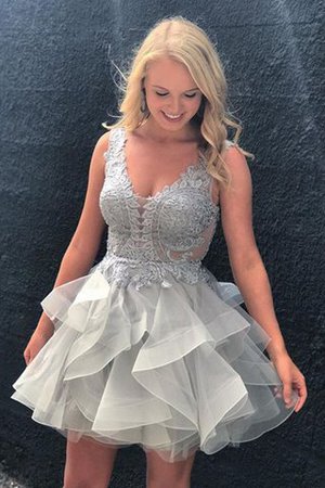 Prinzessin A Linie V-Ausschnitt Kurzes Abiballkleid mit Applikation - Bild 1