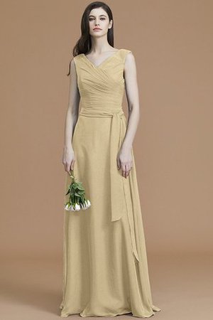 A-Linie Normale Taille Bodenlanges Brautjungfernkleid mit Schleife mit V-Ausschnitt - Bild 21