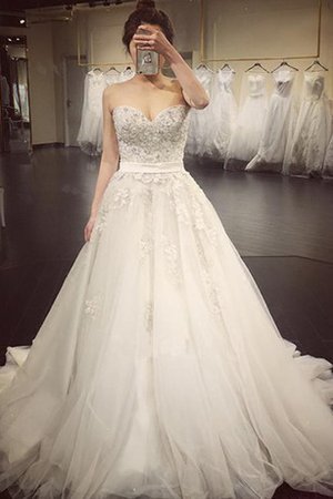 A-Line Reißverschluss Plissiertes Brautkleid mit Bordüre mit Applike