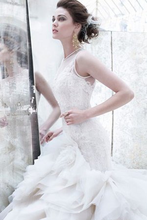 Ärmelloses Organza Elegantes Brautkleid aus Spitze mit Juwel Ausschnitt - Bild 2