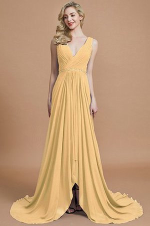 V-Ausschnitt Natürliche Taile Chiffon A-Linie Ärmelloses Brautjungfernkleid - Bild 17