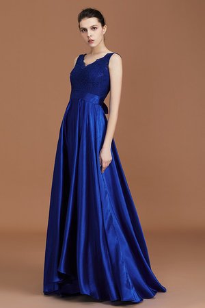 Satin Prinzessin Saugfähig A-Line V-Ausschnitt Ärmellos Brautjungfernkleid mit Bordüre - Bild 5