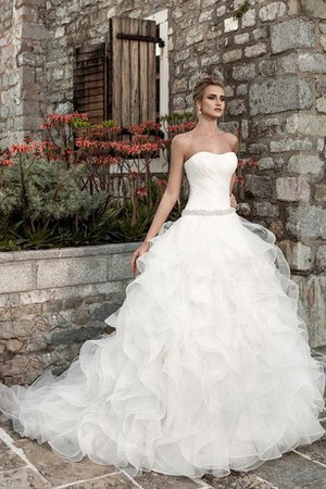 Ärmelloses Organza Romantisches Elegantes Brautkleid mit Rücken Schnürung