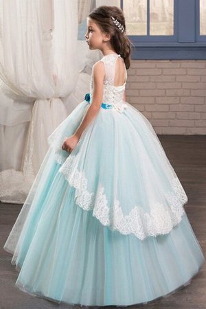 Ärmelloses Duchesse-Linie Tüll Bodenlanges Blumenmädchenkleid mit Schleife - Bild 2
