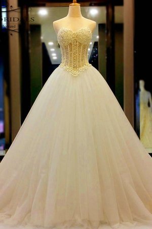 Ärmellos Duchesse-Linie Tüll Modisch Brautkleid mit Natürlicher Taille mit Perlen