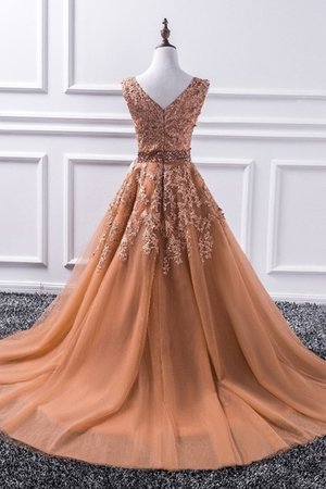 A Linie V-Ausschnitt Beliebt Prinzessin Ärmelloses Ballkleid aus Tüll mit Applike - Bild 2