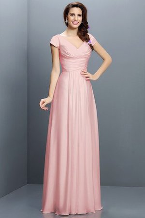 Reißverschluss Kurze Ärmeln Plissiertes Prinzessin Brautjungfernkleid aus Chiffon - Bild 21