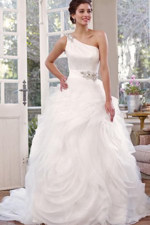 Elegantes Bodenlanges Sittsames Brautkleid mit Natürlicher Taille mit Rüschen