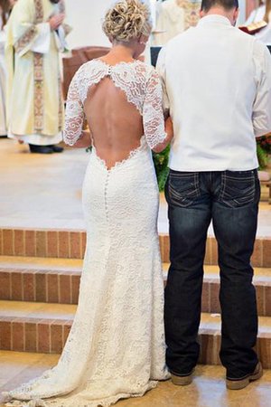 Spitze Ärmelloses Schick Sittsames Brautkleid mit Schlüsselloch Rücken - Bild 2