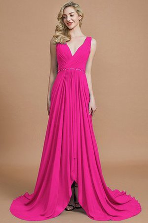 V-Ausschnitt Natürliche Taile Chiffon A-Linie Ärmelloses Brautjungfernkleid - Bild 16