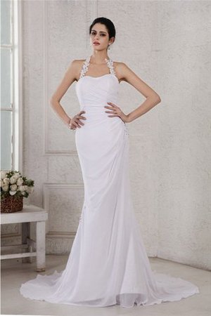 Rückenfreies Perlenbesetztes Empire Taille Brautkleid aus Chiffon ohne Ärmeln - Bild 1