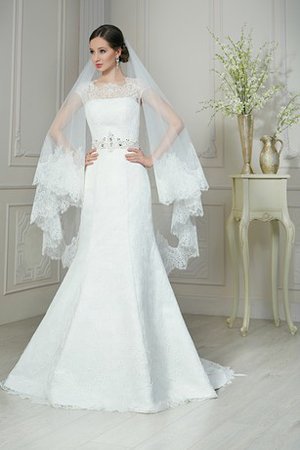 Meerjungfrau Stil Kurze Ärmeln Juwel Ausschnitt Sittsames Brautkleid mit Bordüre