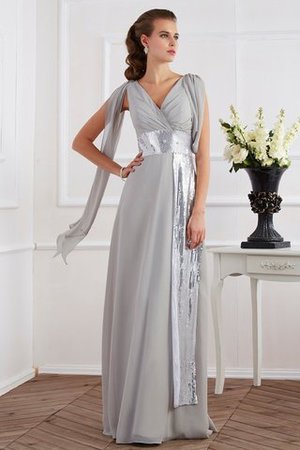 V-Ausschnitt Chiffon Anständiges Abendkleid mit Bordüre mit Reißverschluss