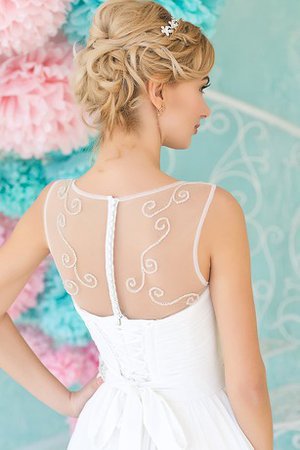 Perlenbesetztes Ärmelloses Einfaches Bodenlanges Brautkleid mit Drapierung - Bild 2