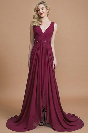 V-Ausschnitt Natürliche Taile Chiffon A-Linie Ärmelloses Brautjungfernkleid - Bild 10