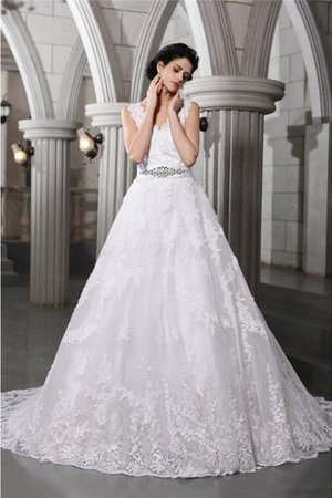 Empire Taille V-Ausschnitt Organza Brautkleid mit Applike mit Perlen