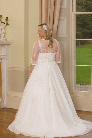 A-Line Plissiertes Spitze Brautkleid mit Knöpfen mit 3/4 Länge Ärmeln - Bild 2