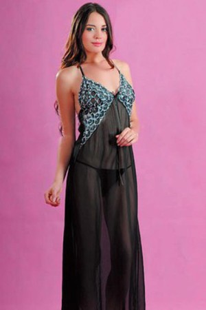 Sexy Lange V-Ausschnitt Kleid Herrlich Mesh Babydoll