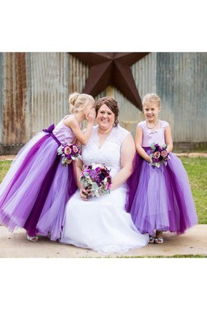 Tüll Prinzessin Schmetterlingsknoten Blumenmädchenkleid mit Gekappten Ärmeln mit Blume - Bild 2