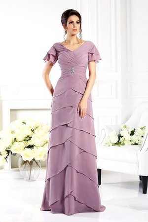 Chiffon V-Ausschnitt Kurze Ärmeln Bodenlanges Anständiges Brautmutterkleid - Bild 1