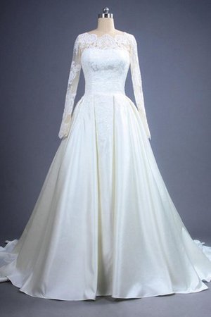 Spitze A-Line Satin Lange Ärmeln Brautkleid mit Rüschen - Bild 1