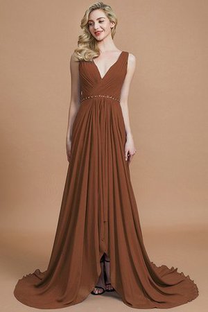 V-Ausschnitt Natürliche Taile Chiffon A-Linie Ärmelloses Brautjungfernkleid - Bild 9