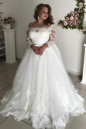 Prinzessin Sweep Zug Faszinierend Normale Taille Tüll Lange Ärmeln A-Linie Brautkleid