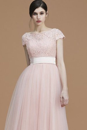 Tüll Prinzessin A-Linie Bodenlanges Brautjungfernkleid mit Schleife - Bild 5