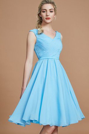 A linie Normale Taille Mini Brautjungfernkleid aus Chiffon mit V-Ausschnitt - Bild 4