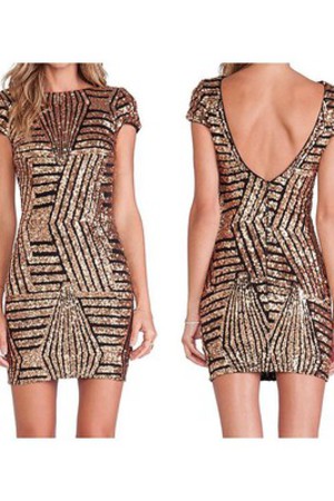 Juwel Bodycon kleider Paillette Spitze Frau Ausschnitt Kurz Club Kleider