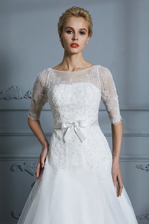 Tüll Ärmelloses Halbe Ärmeln A-Line Zauberhaft Normale Taille Brautkleid mit Bordüre - Bild 7