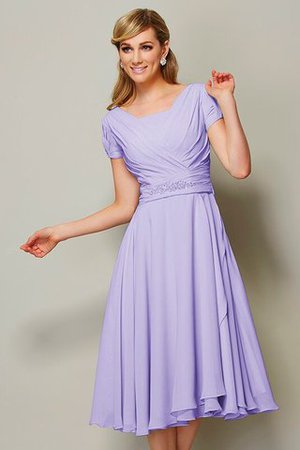 Kurze Ärmeln Enges Reißverschluss Brautjungfernkleid aus Chiffon mit Rüschen - Bild 16