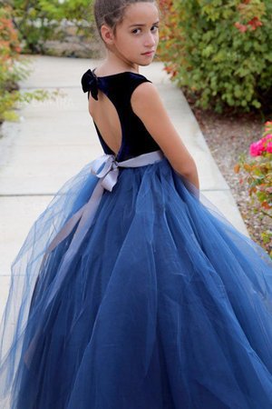 Ärmelloses Graziös A-Line Tüll Prinzessin Blumenmädchenkleid mit Gürtel mit Blume - Bild 2