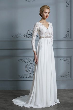 A linie Träumer Natürliche Taile Prinzessin V-Ausschnitt Brautkleid mit Bordüre - Bild 4