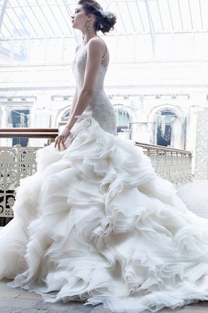 Ärmelloses Organza Elegantes Brautkleid aus Spitze mit Juwel Ausschnitt