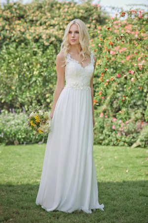 Perlenbesetztes Reißverschluss Romantisches Brautkleid mit Bordüre mit Blume - Bild 1
